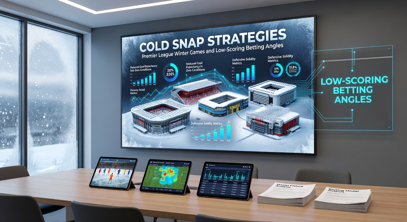 Players battling through rain and wind on a Premier League pitch, illustrating defensive setups and low-scoring winter trends