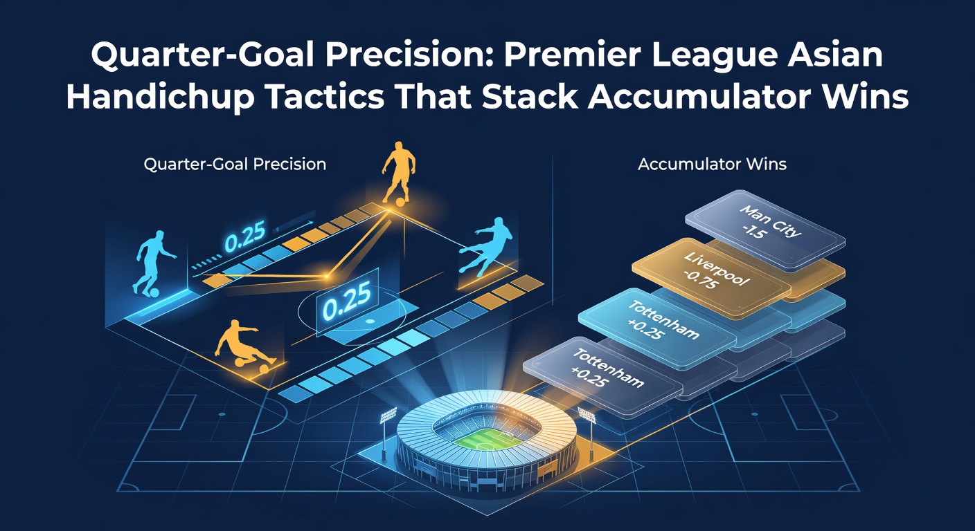 Premier League stadium packed with fans during an intense match, overlaid with Asian handicap betting lines highlighting quarter-goal options