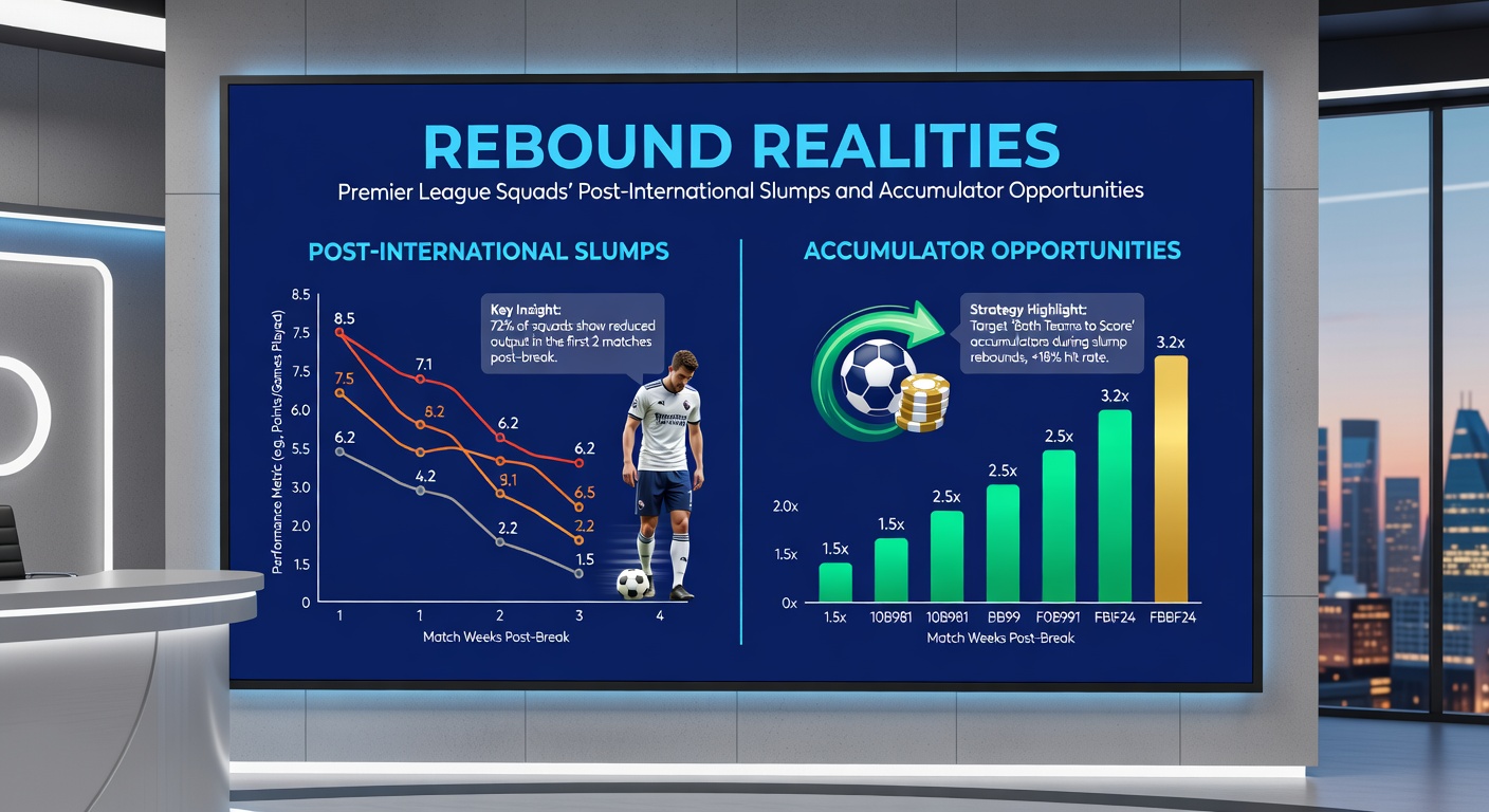 Graph showing Premier League win rates dropping post-international breaks, with accumulator bet examples overlaid