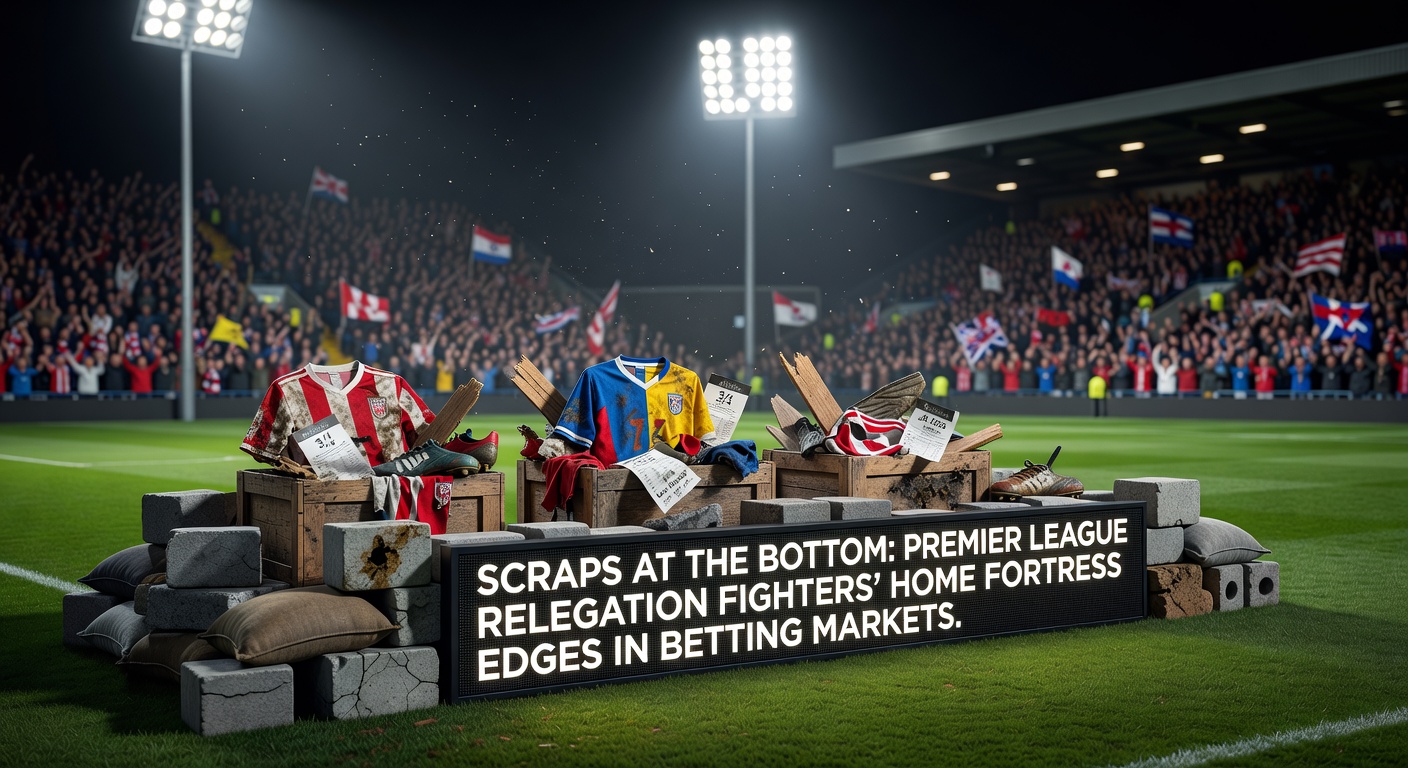 A tense Premier League match at a packed home stadium where relegation-threatened fans urge their team on during a crucial bottom-table clash