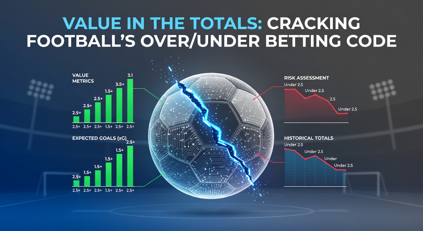 Football match with scoreboard showing total goals line, highlighting over/under betting opportunities