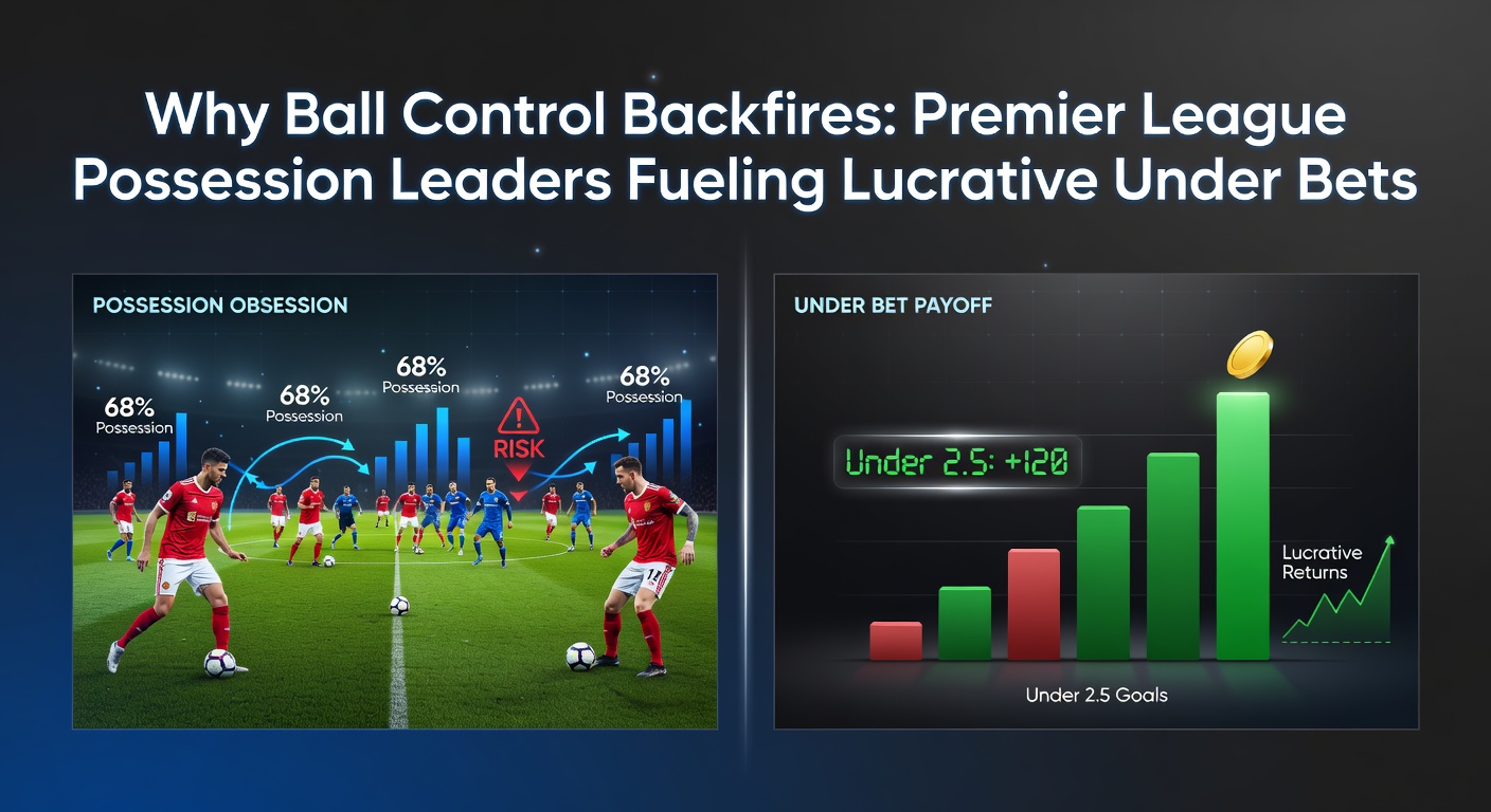 Chart displaying Premier League teams' average possession percentages alongside match total goals, highlighting low-scoring trends for leaders