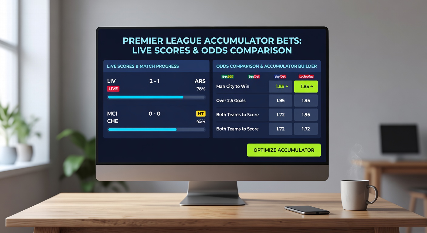 Side-by-side comparison of odds from various bookmakers for a Premier League accumulator, highlighting the best value selections during live play
