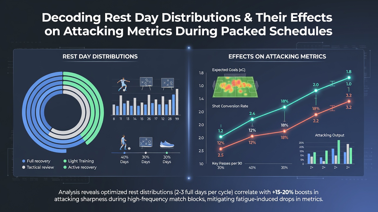 Line graph illustrating attacking metric trends relative to varying rest day intervals in elite football