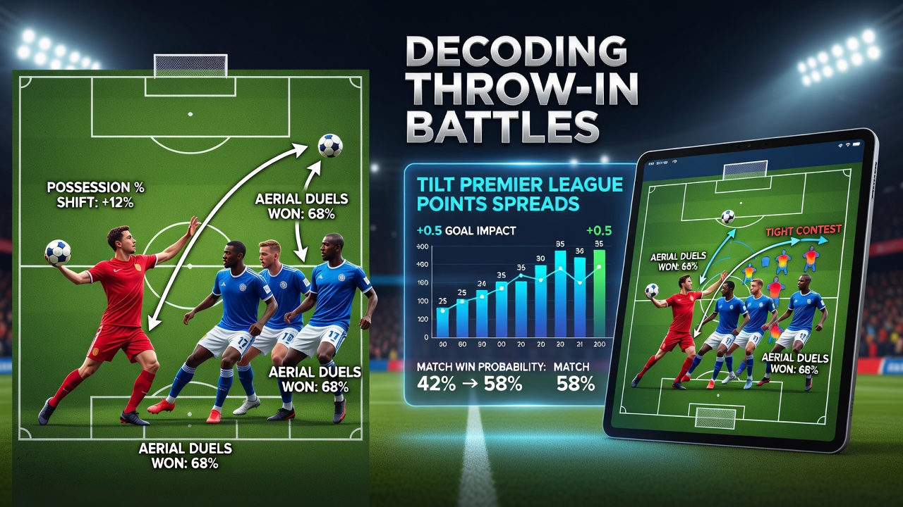 Premier League players contesting a throw-in during a tight mid-table match