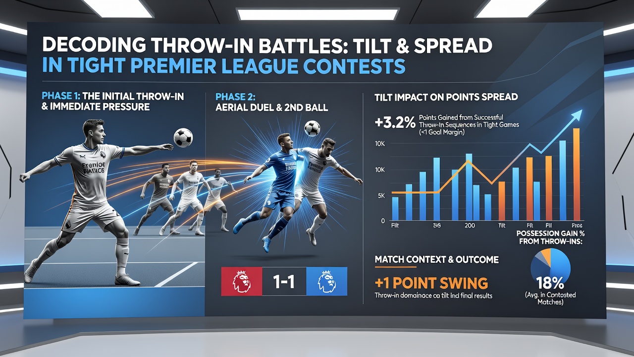 Detailed view of throw-in tactics with players positioning for a long delivery in a Premier League contest