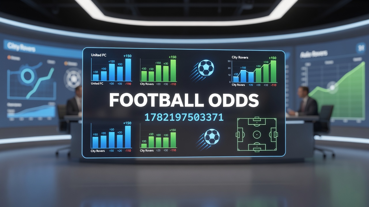 Football betting odds displayed on digital screens showing various match markets and live updates
