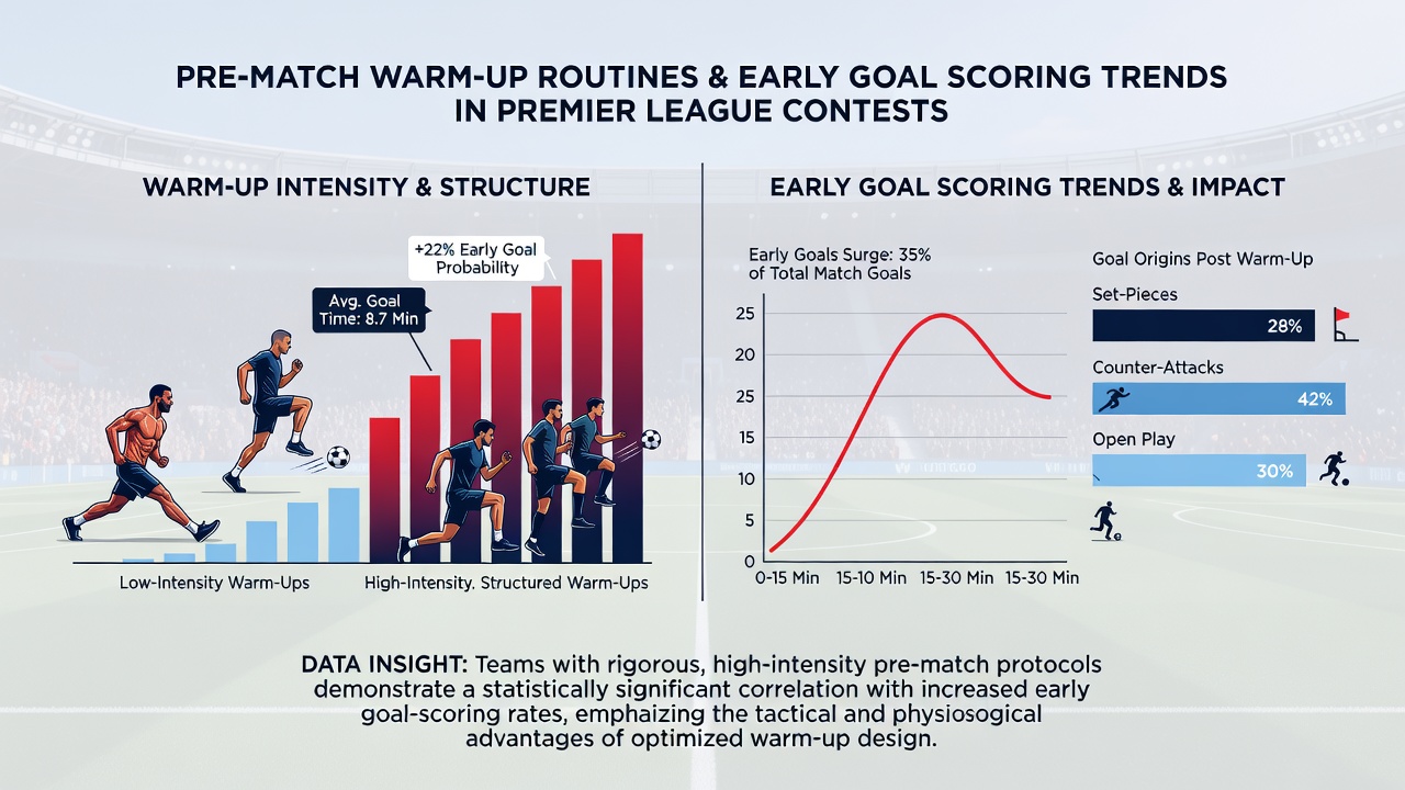 Data visualization showing Premier League early goal timing alongside warm-up intensity metrics