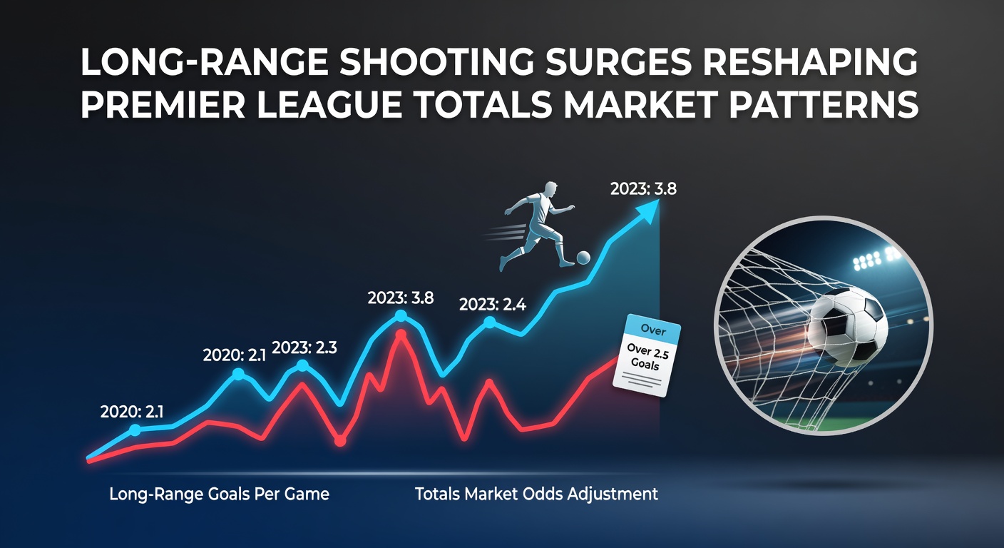 Premier League players attempting long-range shots during a high-stakes match, illustrating changes in attacking patterns that affect goal totals