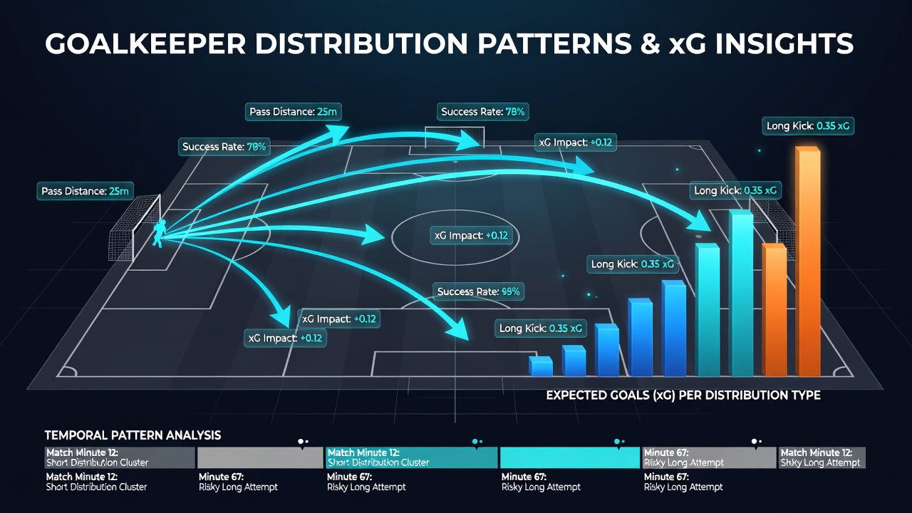 Data visualization dashboard displaying goalkeeper pass maps and xG correlation charts from recent league matches